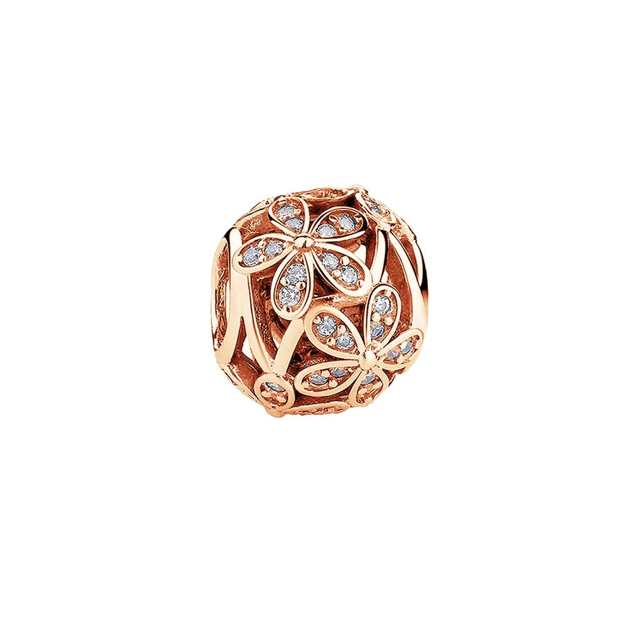 Plated Rose Gold Sparkling Pink Hot Air Balloon and Heart Charm Bead for Silver 925 Bracelet DIY Jewelry