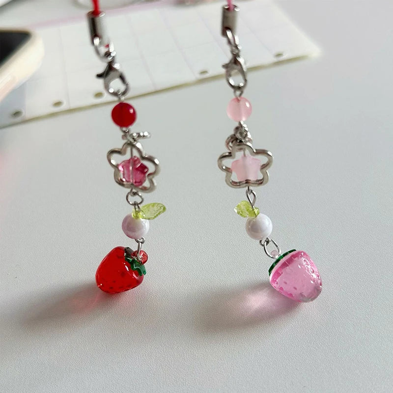 Lightweight Cute Strawberry Keychain Lanyard Cellphone Charm for Girls Aesthetic Jewelry