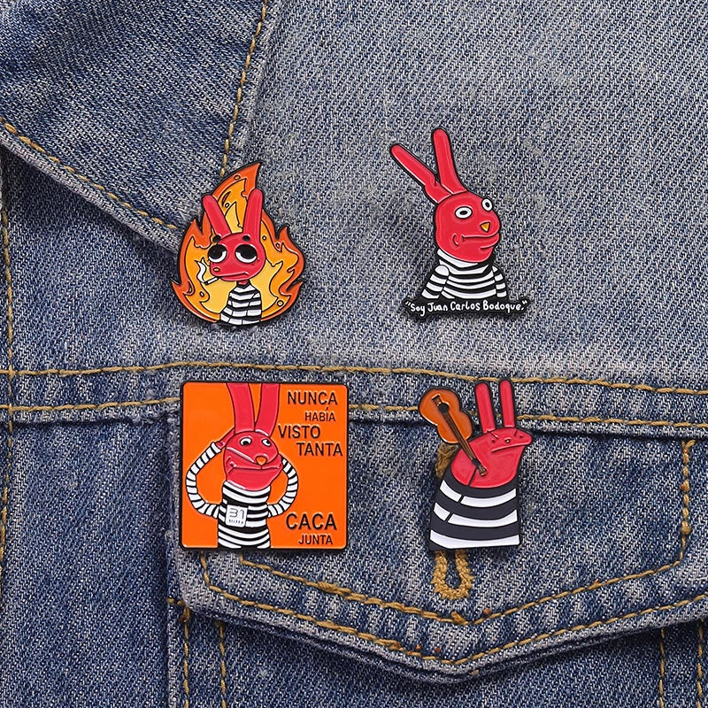 Humorous Anime Character Enamel Pins Red Eared Rabbit Brooch for Backpack and Jewelry Gifts