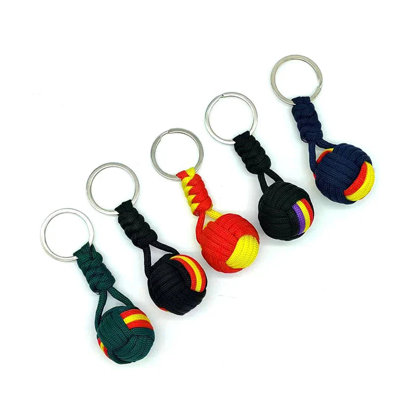 Military Parachute Woven Rope Keychain with Monkey Fist Design for Outdoor Survival and Accessories