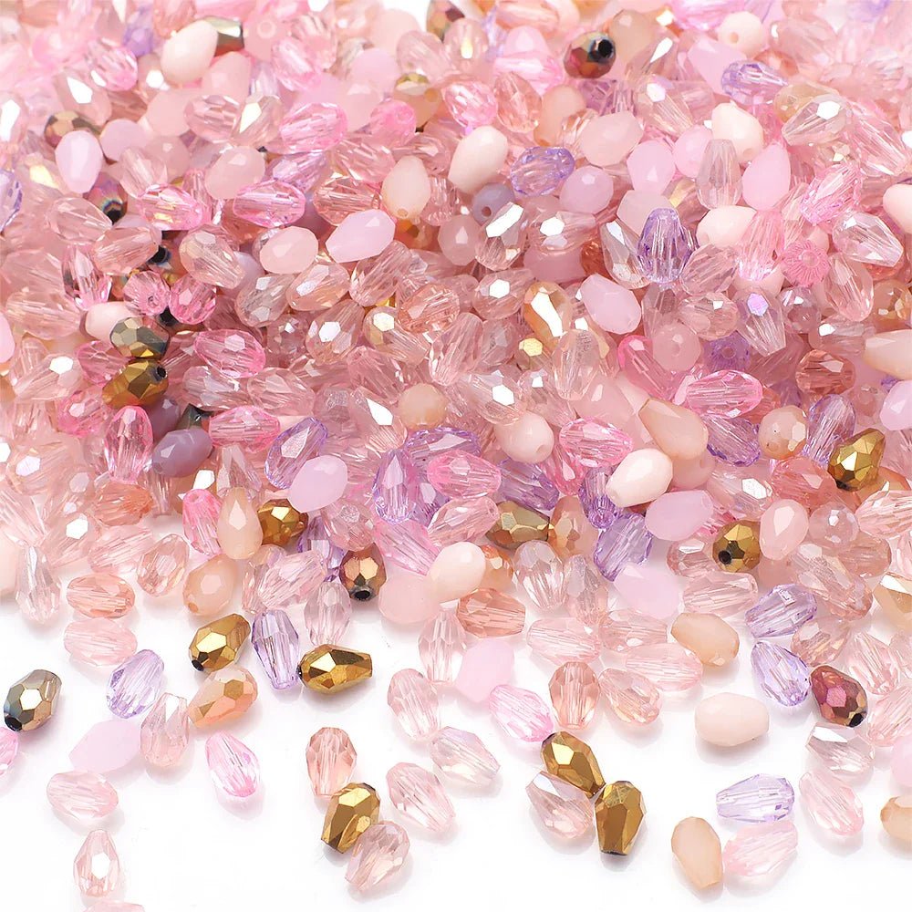 100 Pieces 4x6mm AB Mixed Color Tear Drop Faceted Crystal Glass Beads for Jewelry Making and DIY Crafts