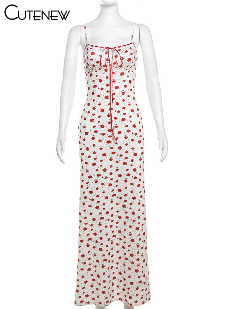 Rose Print Maxi Dress for Women Summer Bodycon Style