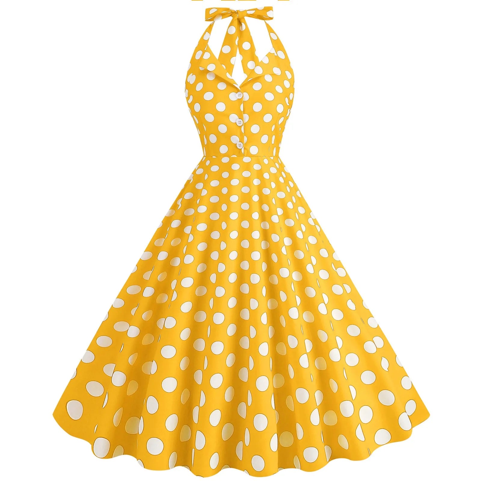 Retro Polka Dot Lace Up Backless Dress With Swing Puff