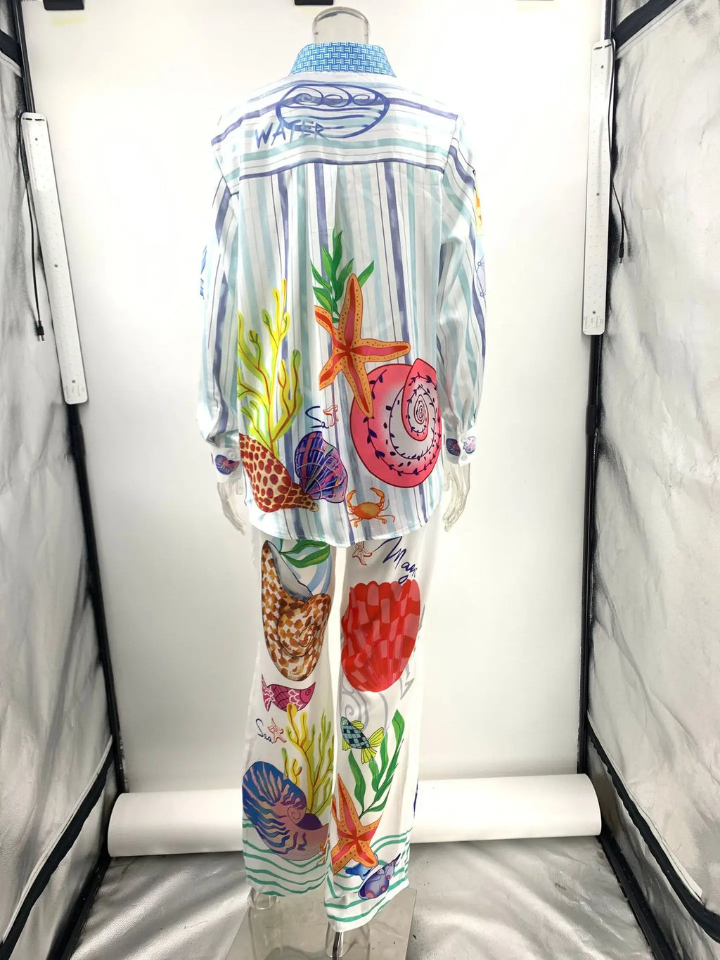 Bohemian Satin Print Two Piece Set for Women with Casual Long Sleeve Shirt and Wide Leg Pants Perfect for Summer Beach Outfits