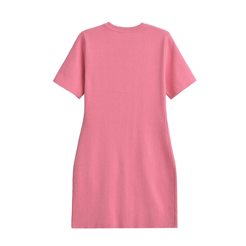 Ribbed Pocket Knit Dress For Women High Waist Mini Chic