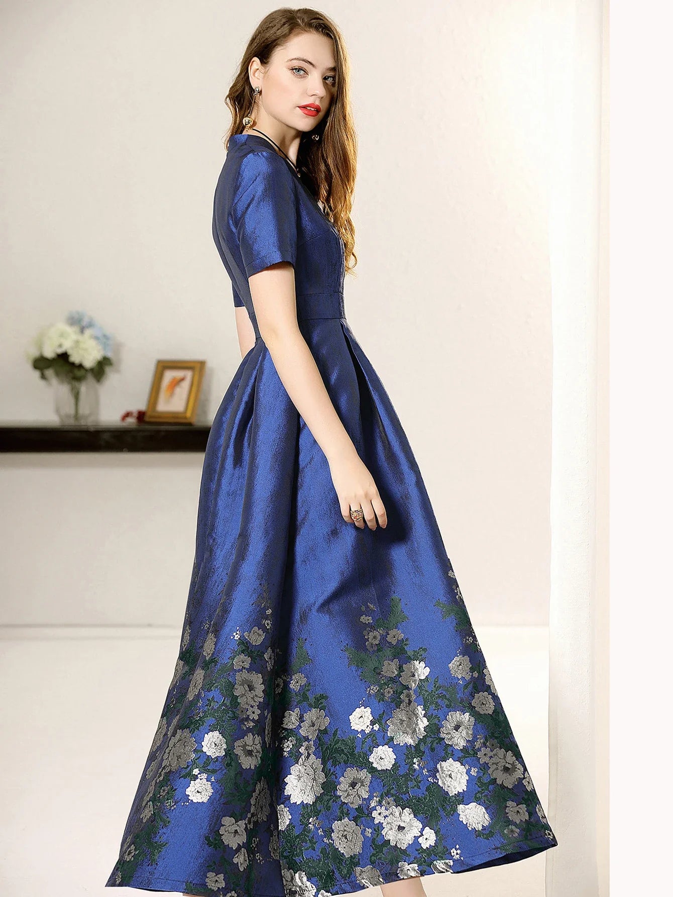 Summer Jacquard Maxi Dress For Women Floral Party Wear
