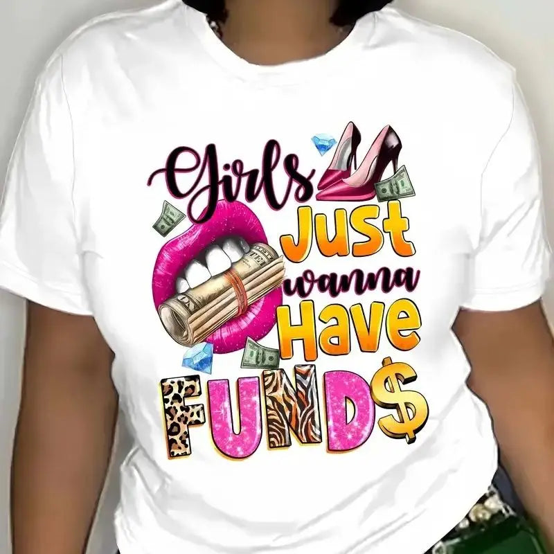 Women's Colorful Bear Print Casual Summer T-Shirt with Large Round Neck and Short Sleeves