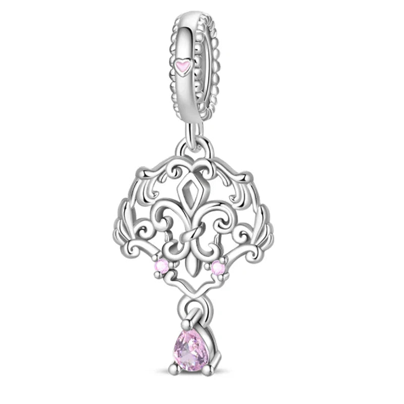 Silver Plated Lotus Guardian Angel Heart-Shaped Zircon Charms Beads for DIY Jewelry and 925 Bracelets