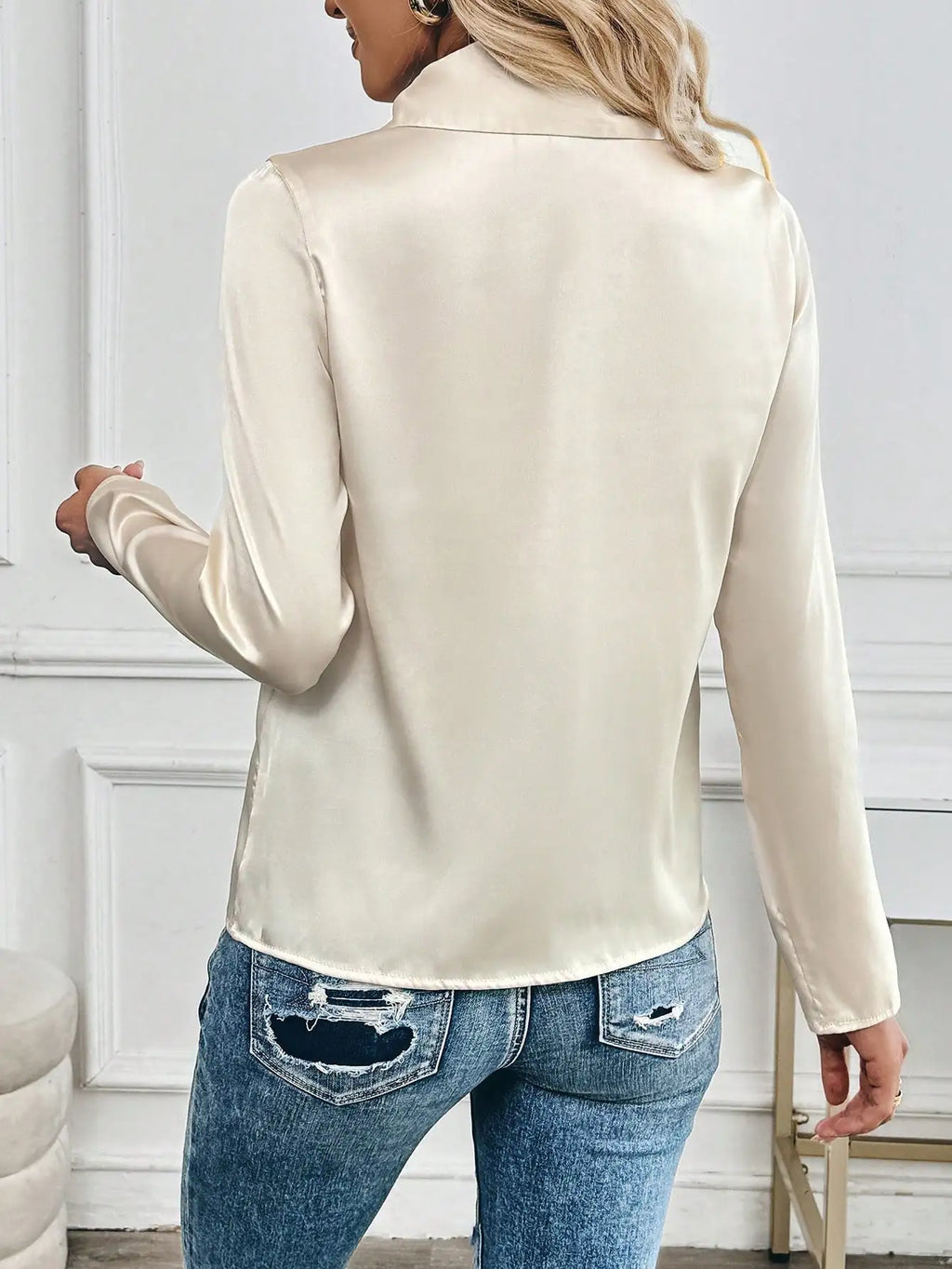 Elegant Asymmetrical Profiled Lapel Long Sleeve H-Line Fall Winter Shirt for Women