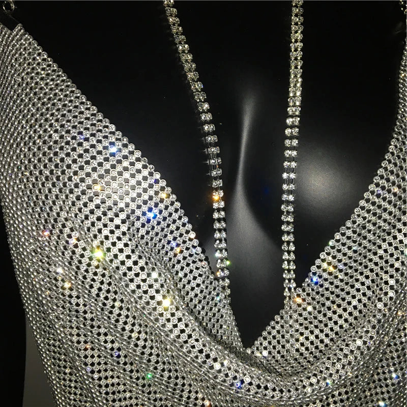 Sequin Rhinestone Backless Mini Dress For Nightclub Party