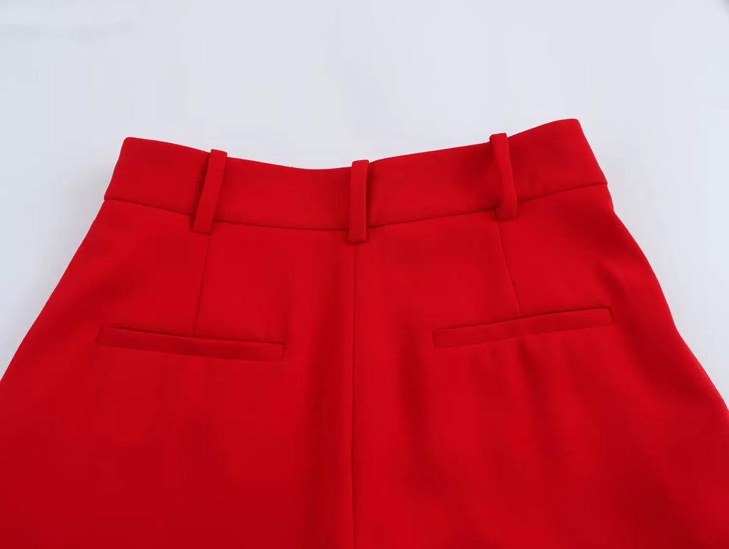 Women's Belted V-neck Vest Top with Shoulder Pads and Pockets Paired with Flared Pants for Casual Spring Summer Chic Look