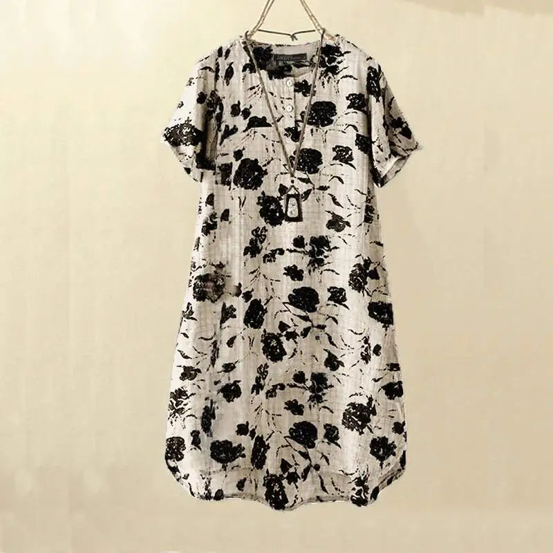 Boho Floral Pocket Sundress Women Short Sleeve Dress