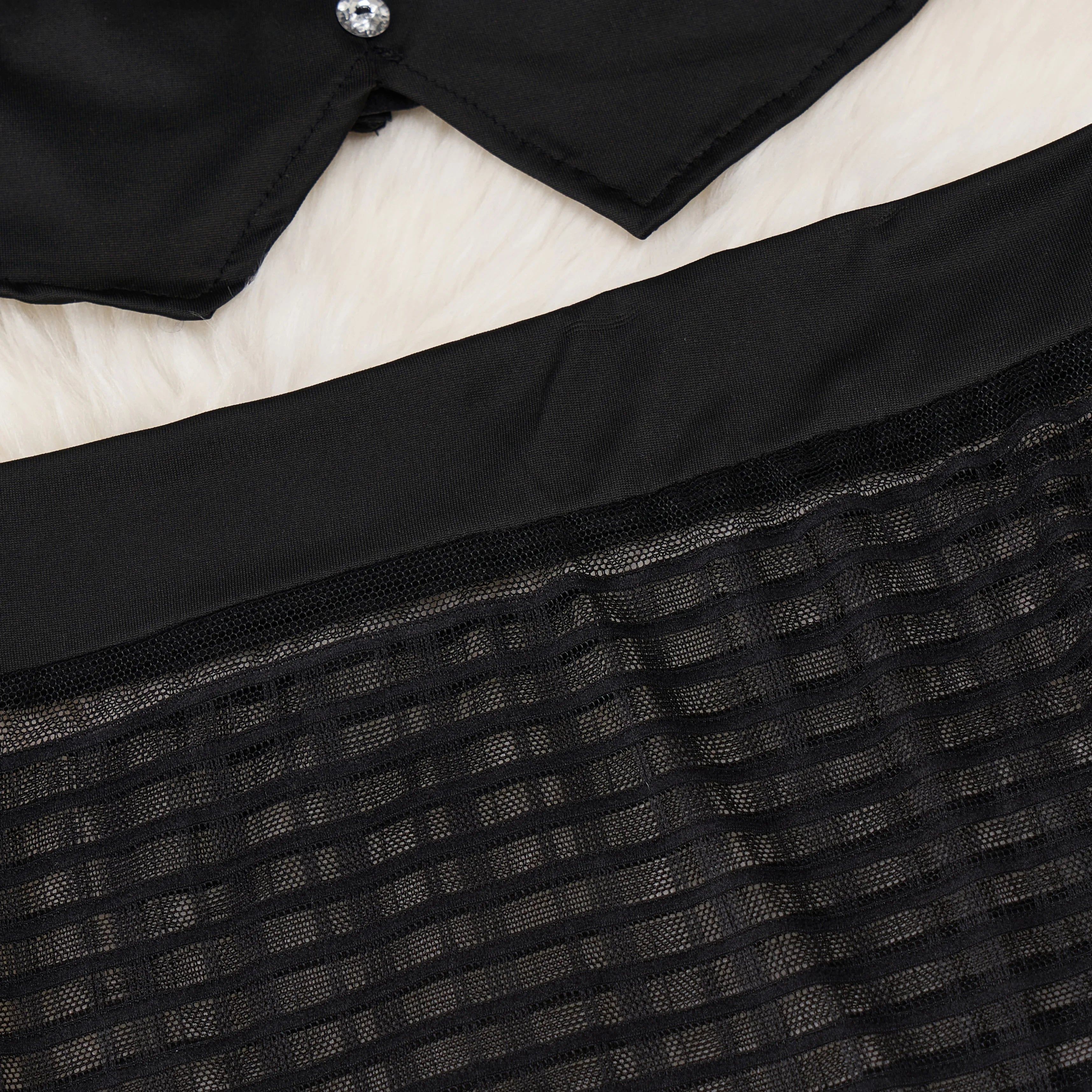 Sexy French-Inspired Lingerie Set with Button Straps Patchwork Short Skirt V-Neck Bow Tie 4-Piece Erotic Cosplay Underwear Suit