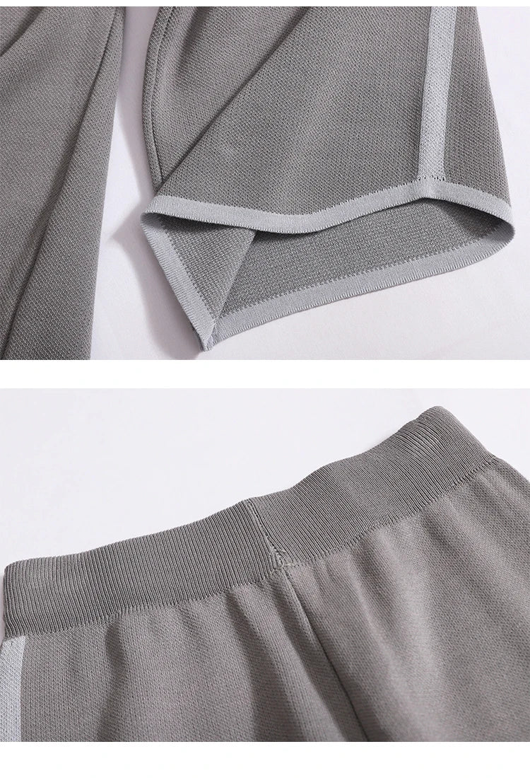 Women Casual Printed Two-Piece Knit Pullover and High Waist Wide Leg Pants Office Suit