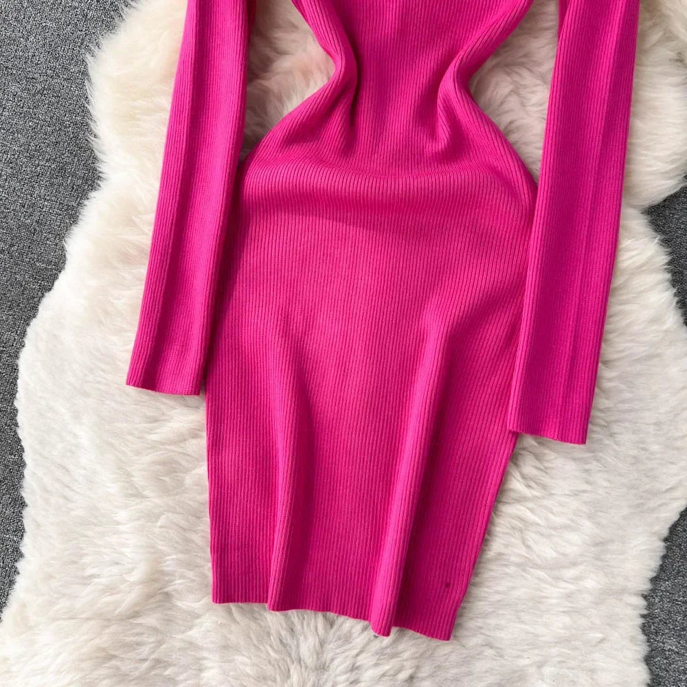 Knit Bodycon Dress For Women Long Sleeve Winter Sweater