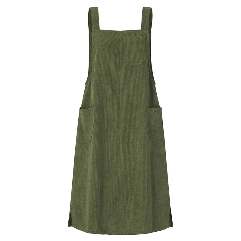 Corduroy Overalls Dress Women With Pockets Sundress