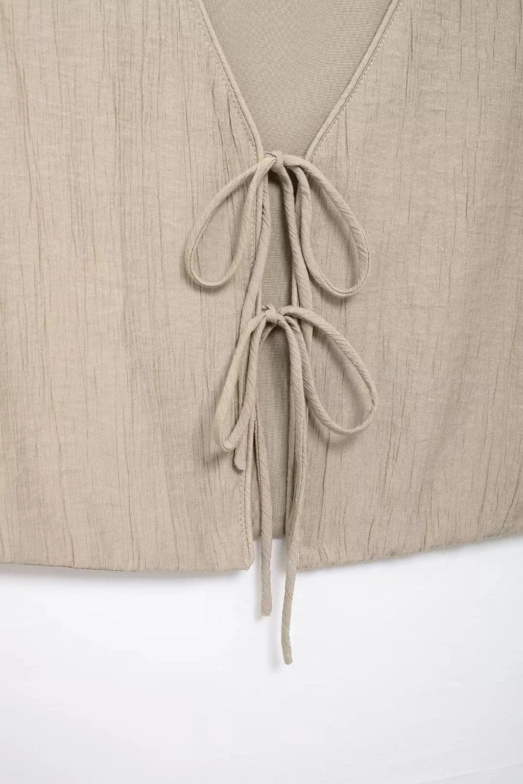 Women Textured Sleeveless Lace-Up Vest Top and High Waist Drawstring Skirt Set with Side Pockets