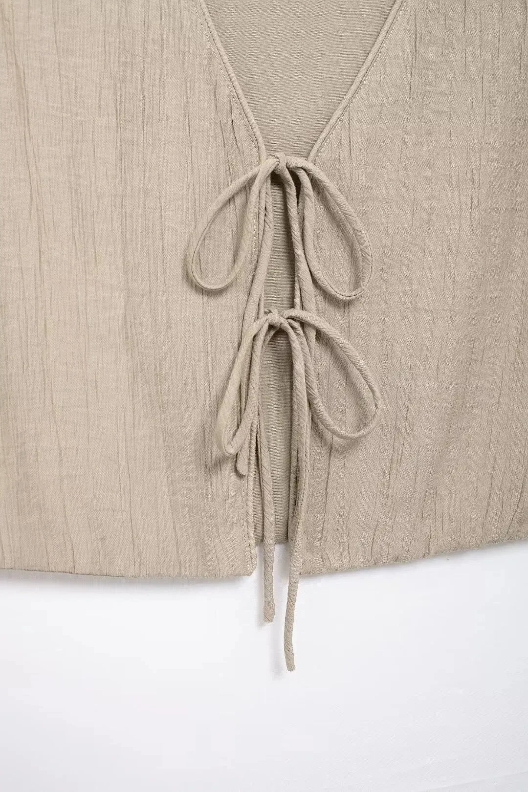 Women Textured Sleeveless Lace-Up Vest Top and High Waist Drawstring Skirt Set with Side Pockets