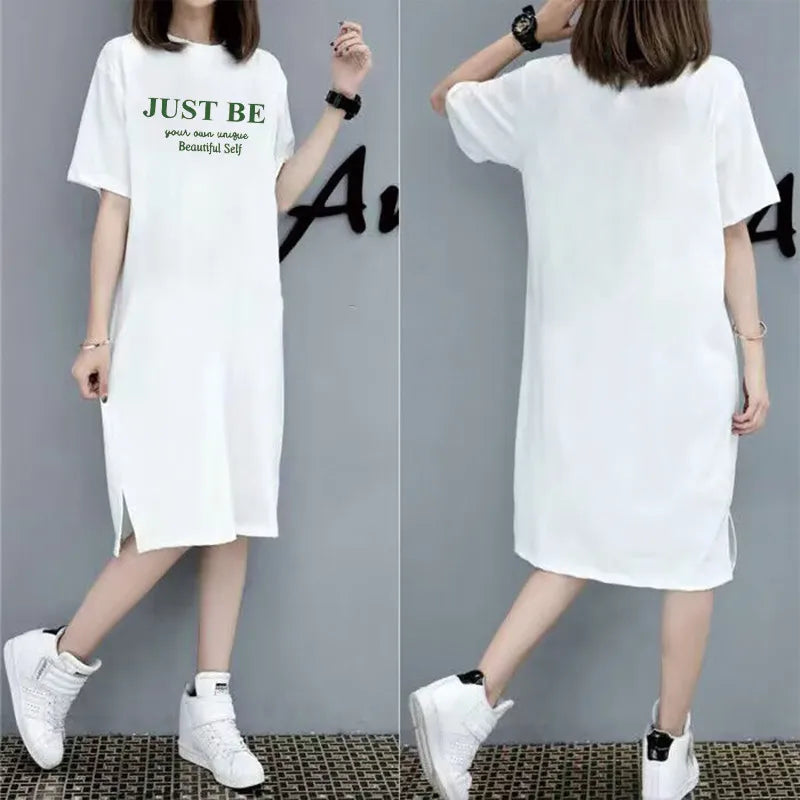 Casual Loose Letter Print Short Sleeve Dress For Women