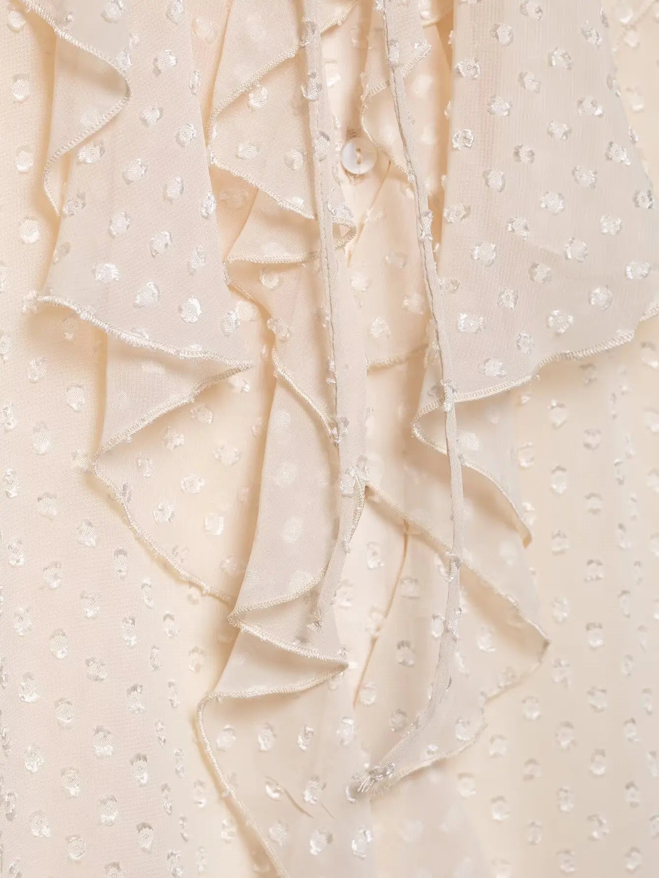 Women's Cascading Ruffles Polka Dot Chiffon Blouse Full Sleeve Office Shirt Elegant Business Top