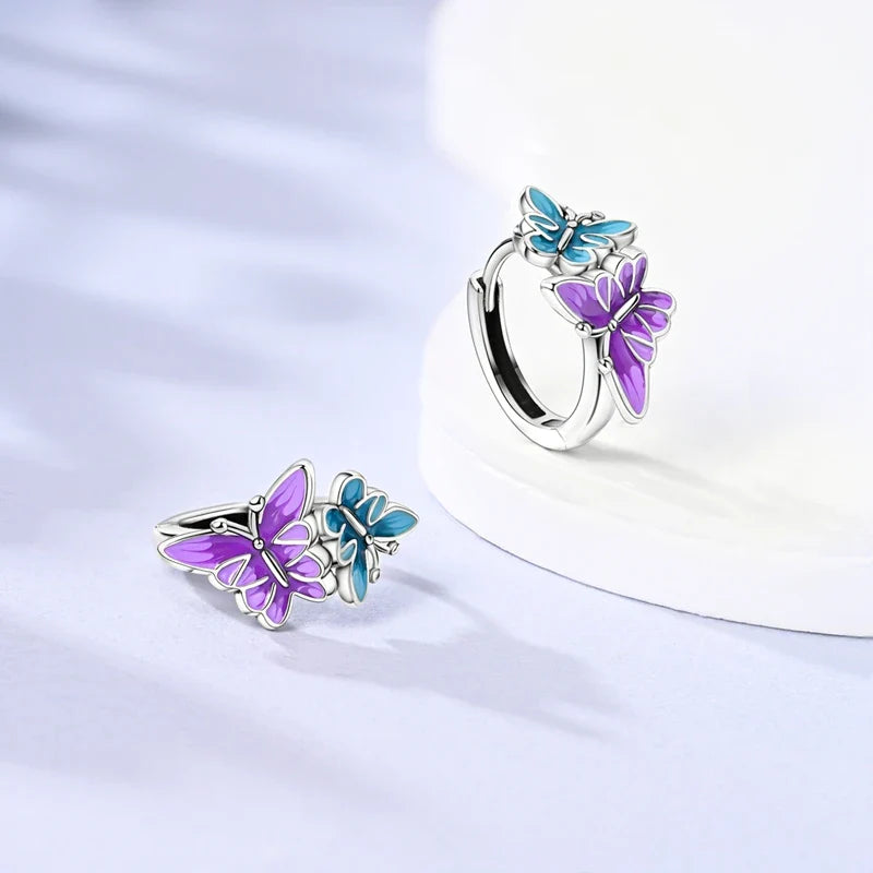 Colorful Butterfly Bee Ladybug Rainbow Flower Earrings in 925 Sterling Silver for Women Fashion Jewelry Gifts