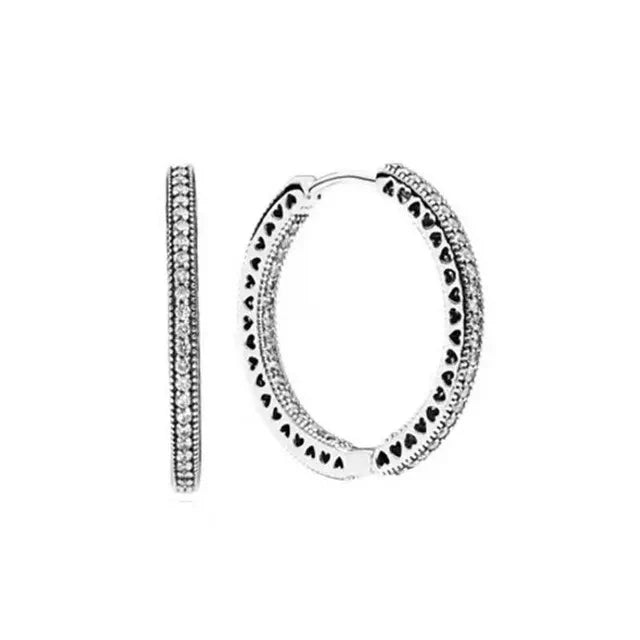 925 Silver Hoop Infinite Love Earrings with Blue Flower and White Stone Heart Pendant for Women Jewelry