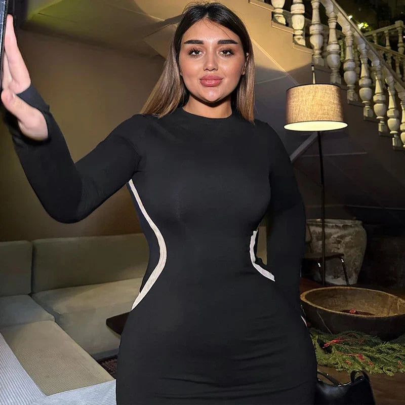 Black Long Sleeve Bodycon Dress Ankle Length Party Wear