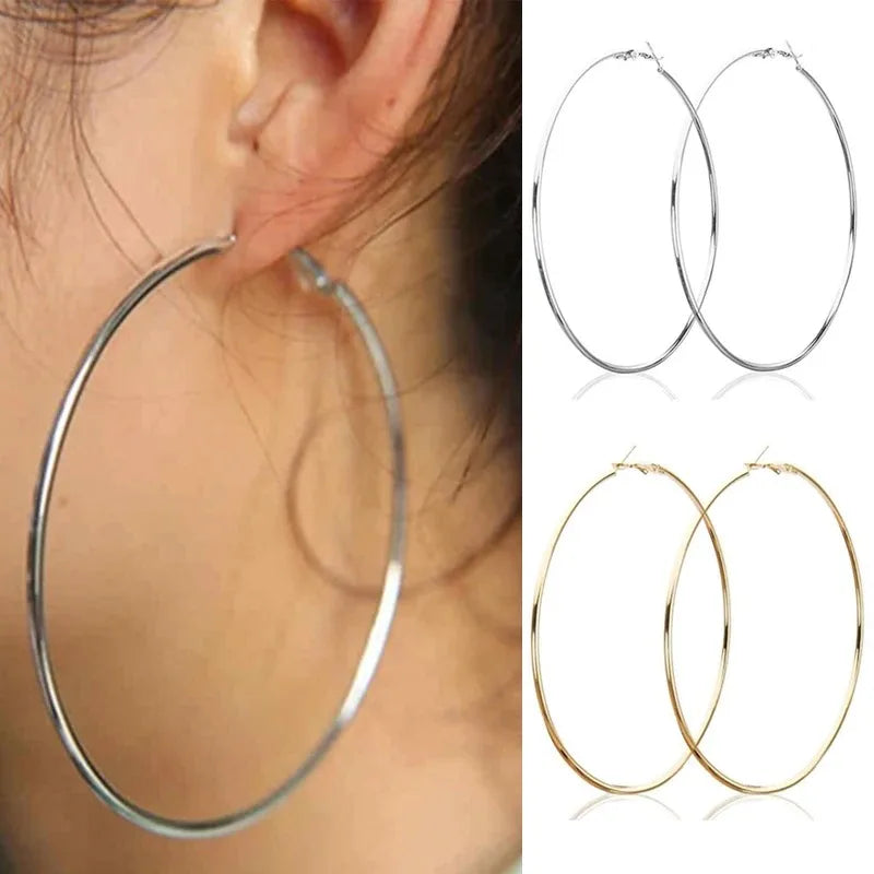 30-100mm Small Big Circle Hoop Earrings for Women and Men in Stainless Steel Fashion Jewelry