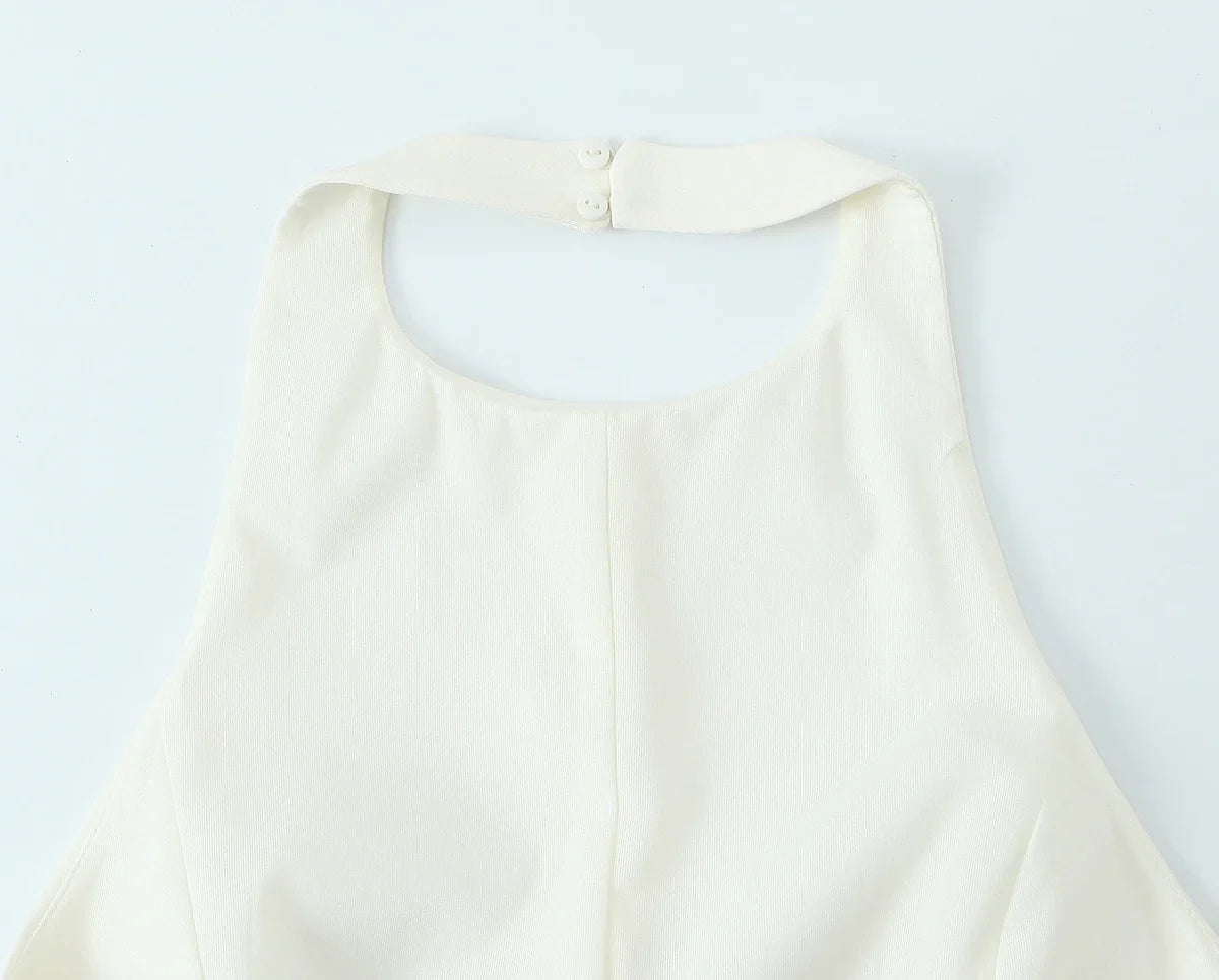 Pleated Slim Sleeveless A Line Dress With Waist Cinching