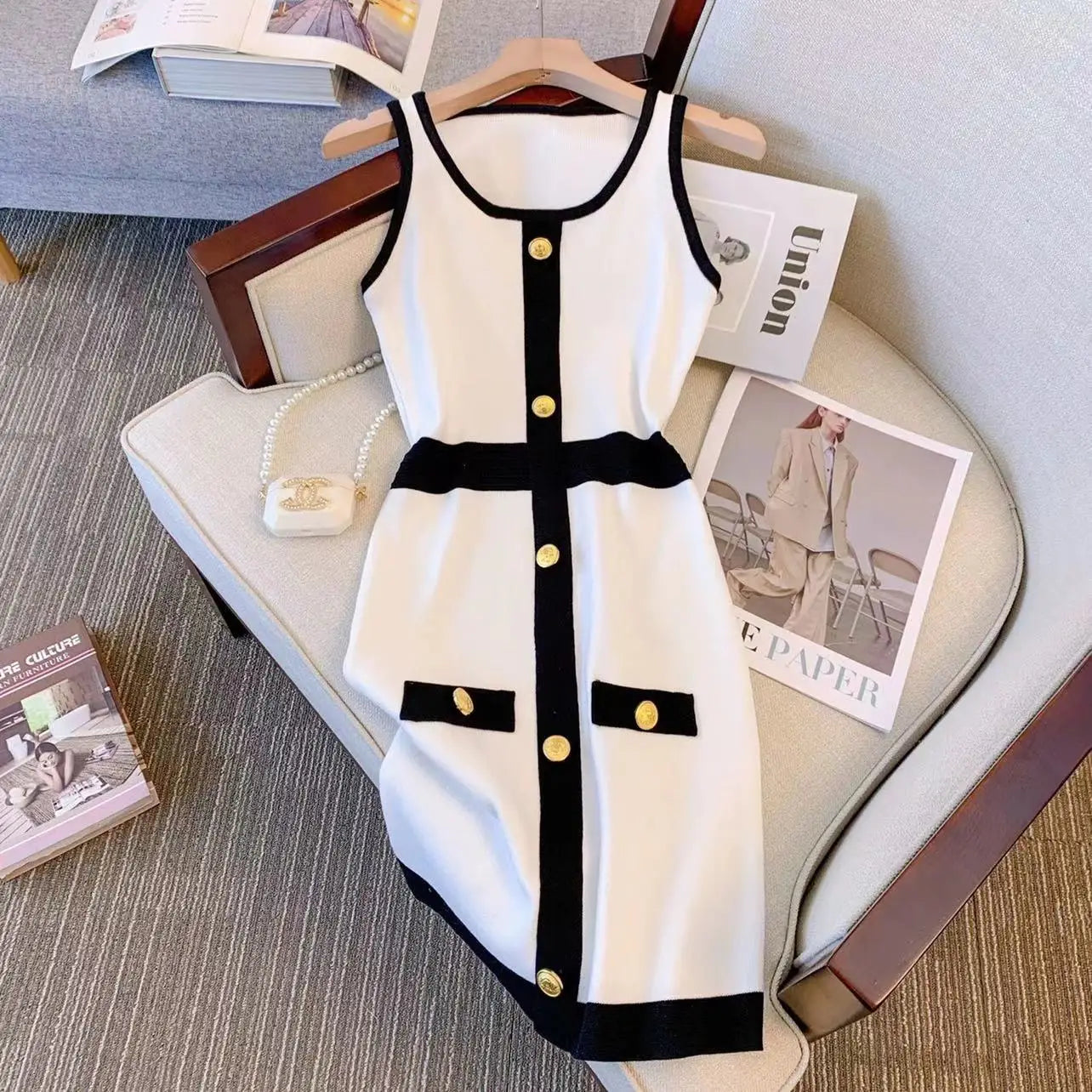 Women Knit Dress Sleeveless High Waist O Neck Mini Summer