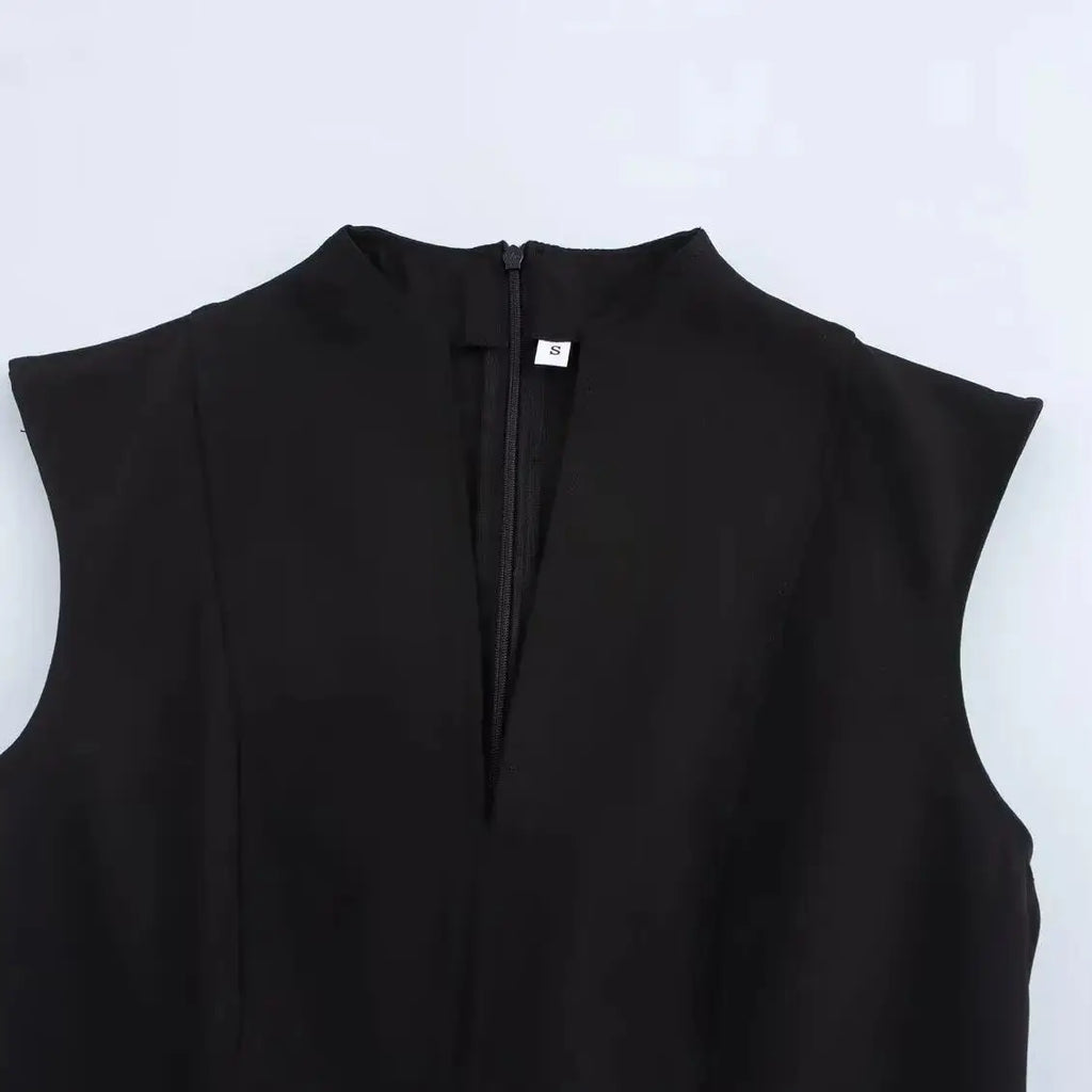 Womens Pleated Sleeveless Party Dress with Back Zipper