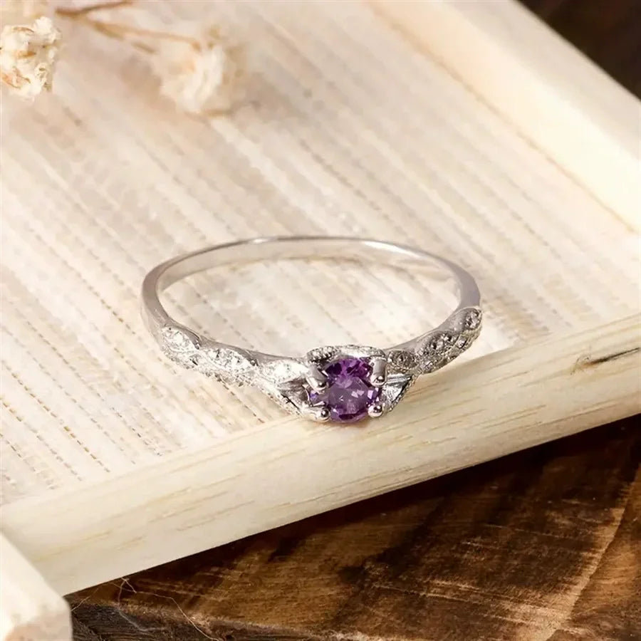 Light Luxury Amethyst Zirconia Women's Ring Simple Fashion Gem Temperament Ring