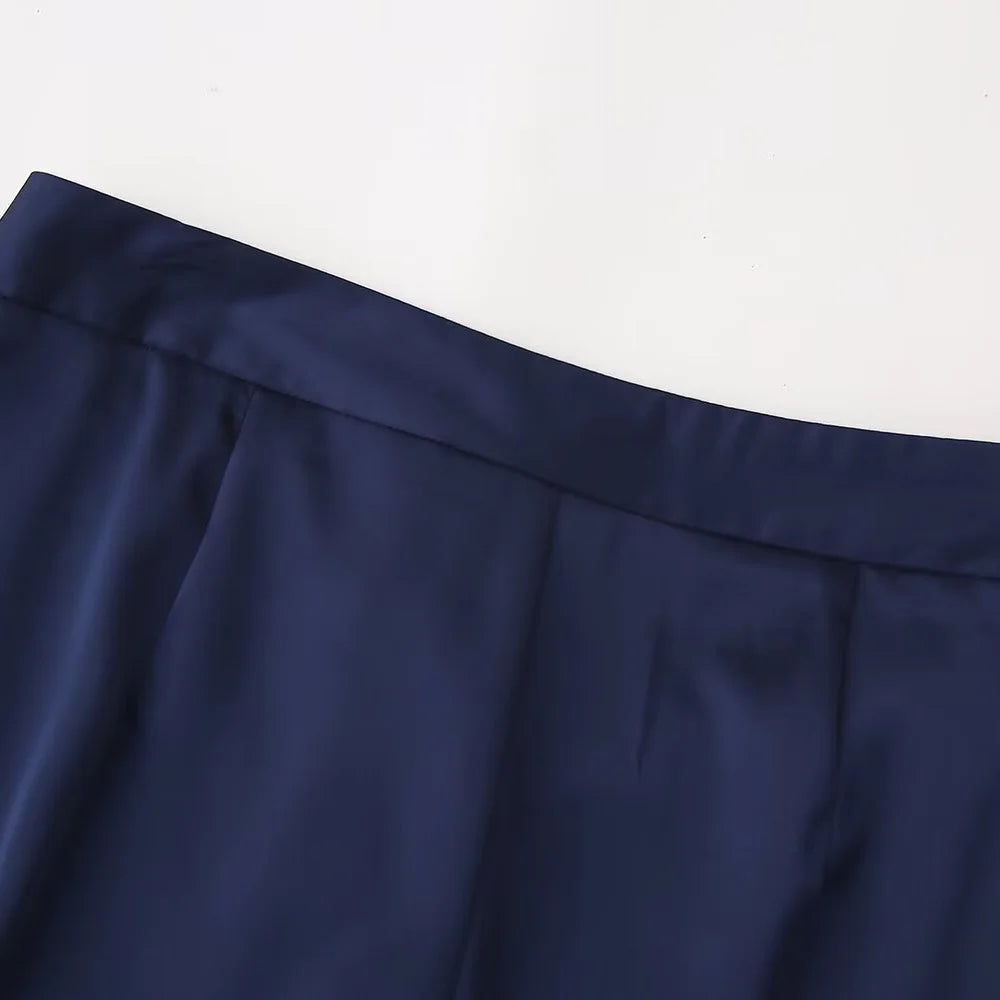 Women's Casual Polo Collar Long Sleeved Sequin Satin Kimono Coat and Bead Pants Set