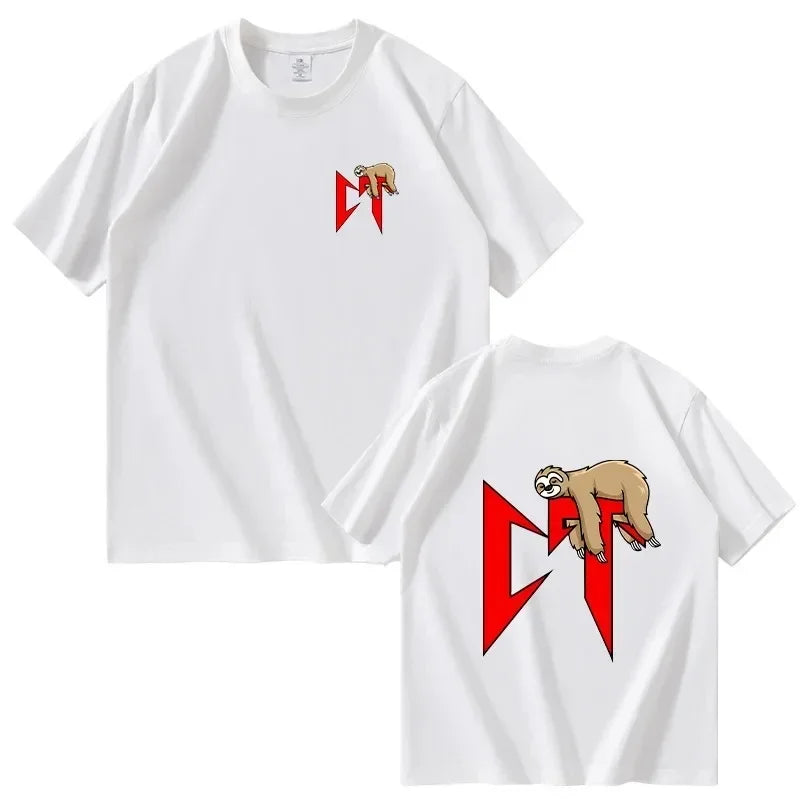 Pink Sloth Print T-Shirt for Men and Women Casual Hip Hop Streetwear Fashion