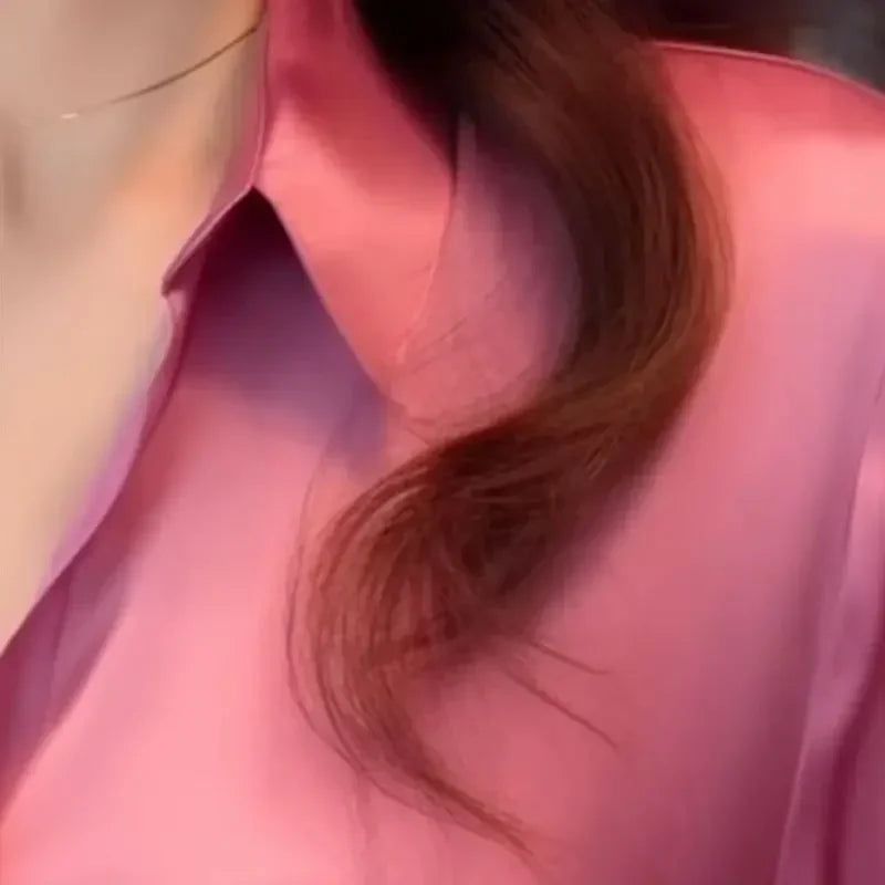 Women's Elegant Solid Color Polo Neck Button Down Long Sleeve Loose Fit Shirt Top for Spring and Autumn Commuter Wear