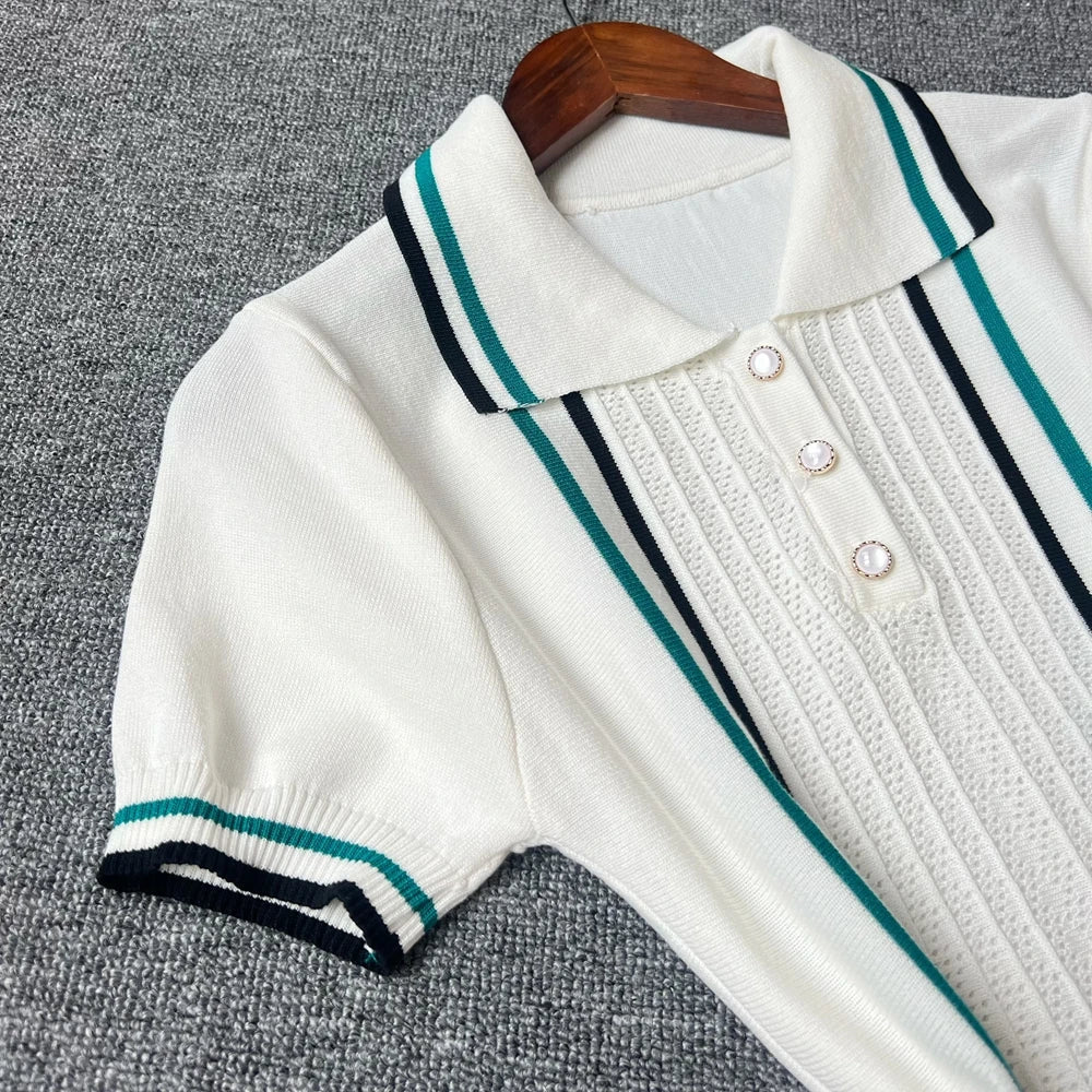 Vintage Knit Mini Dress With Turn Down Collar And Ruffles