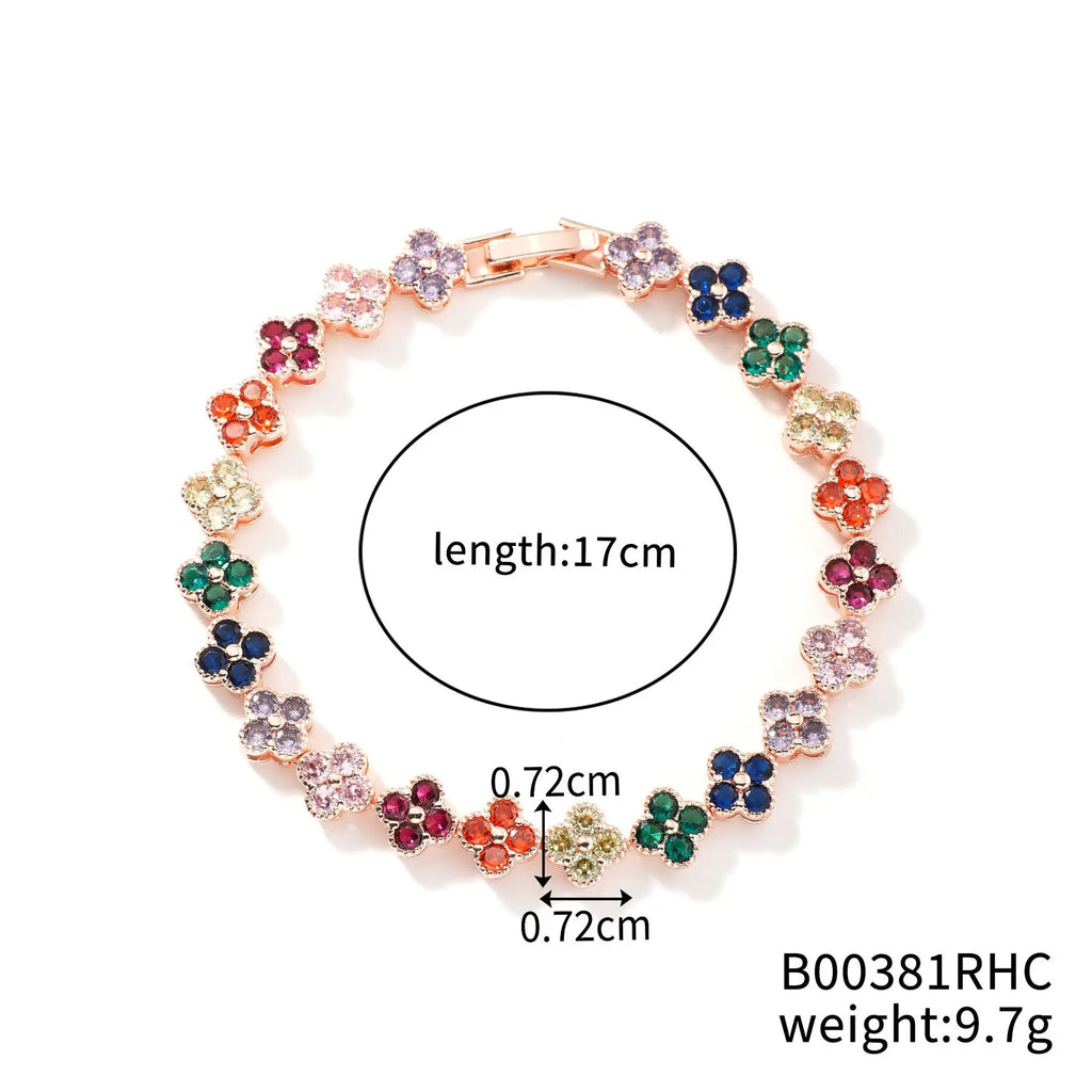 Rainbow Colorful Clover Zircon Bracelet Charming Crystal Jewelry Gift