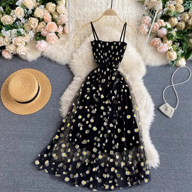 Floral Print Mesh Sundress for Women Beach Party Dress