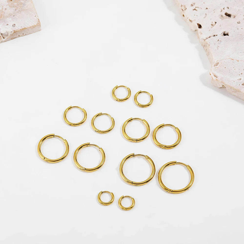 4 Pairs Stainless Steel Round Huggies Earrings Set for Women and Men Stackable Tiny 18K Gold Plated Ear Hoops