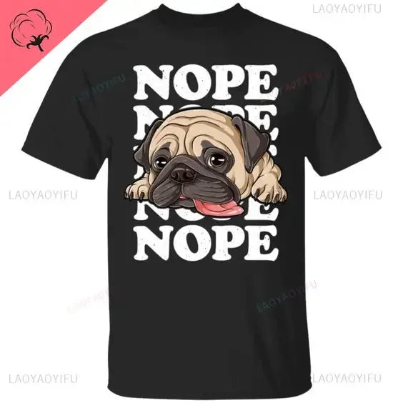 Funny Creative Nope Lazy French Bulldog O-Neck T-Shirt for Men and Women Casual Short Sleeve Cotton Top