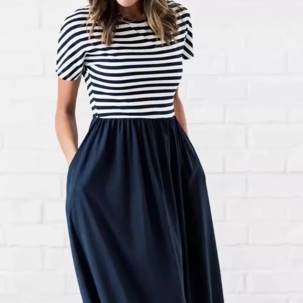 Women's Spring Casual Two Piece Set Top and Striped Bottom