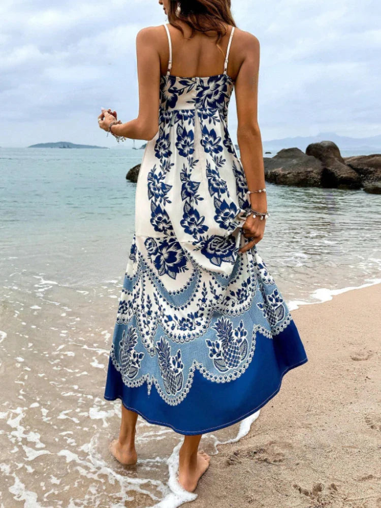 Elegant Women's Printed Maxi Dress for Summer Vacation