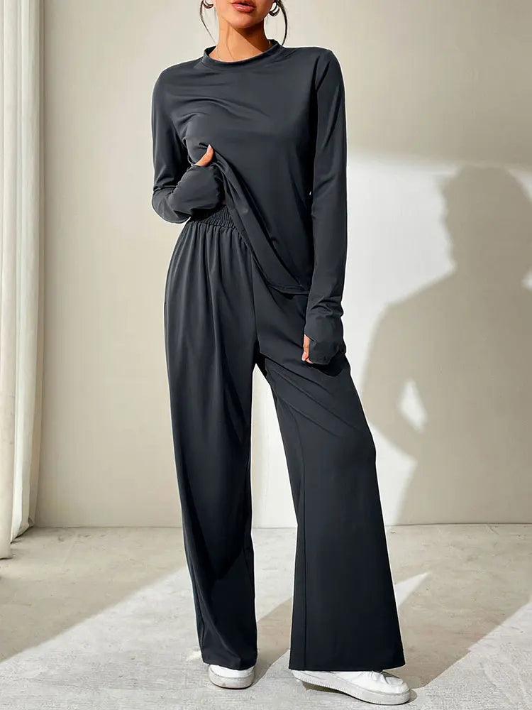 Spring Fashion Women's Casual Long Sleeve T-Shirt and Trouser Set Slim Fit Streetwear Outfit