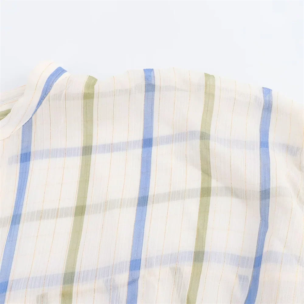 Women's Fashionable Casual Striped Lapel Shirt Long Sleeve Versatile Metal Tone Accent Autumn Blouse