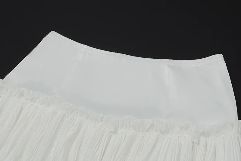 Solid Pearl Embellished Two Piece Set Sleeveless Floral Slim Fit Vest with Pleated Mini Skirt Summer Women's Fashion Ensemble