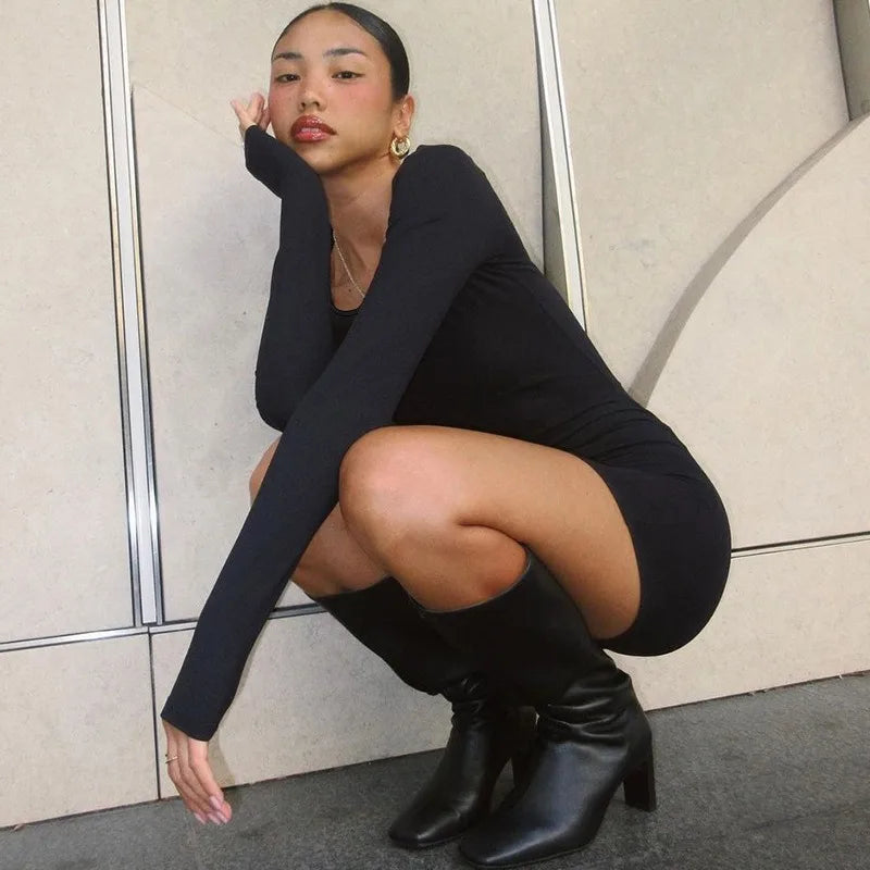 Sexy Slim Fit Autumn Playsuit for Women Long Sleeve Knitted Jumpsuit Solid Color Elegant Basic Fashionable Skinny Bodysuit