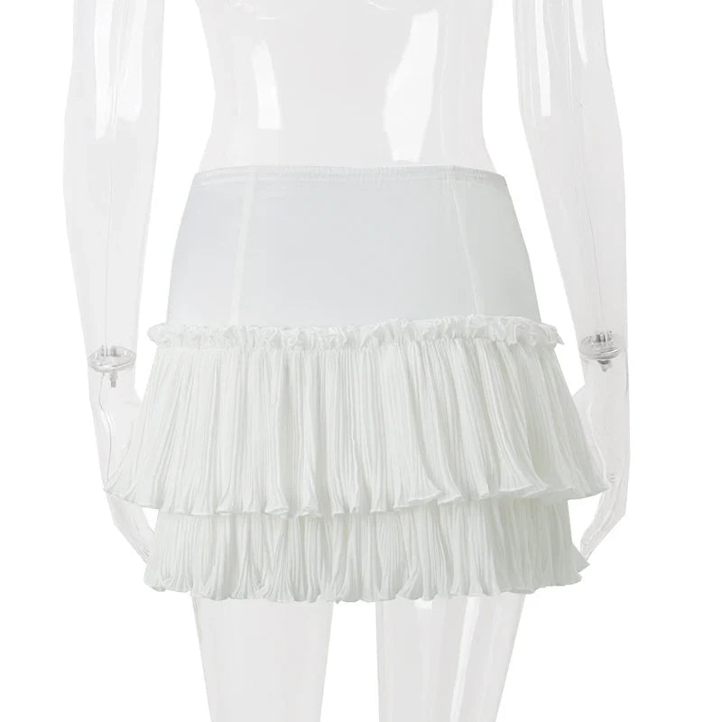 Solid Pearl Embellished Two Piece Set Sleeveless Floral Slim Fit Vest with Pleated Mini Skirt Summer Women's Fashion Ensemble