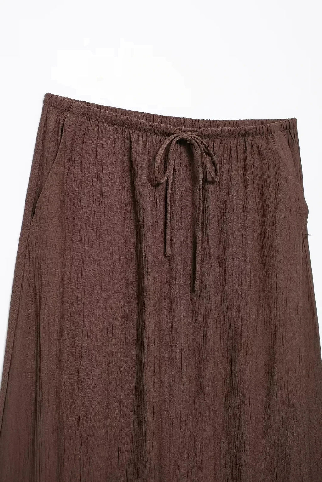 Summer Women's Elegant Solid Color Skirt Set Casual V-neck Bow Lace-Up Sleeveless Crop Vest Top with Loose Drawstring Midi Skirt