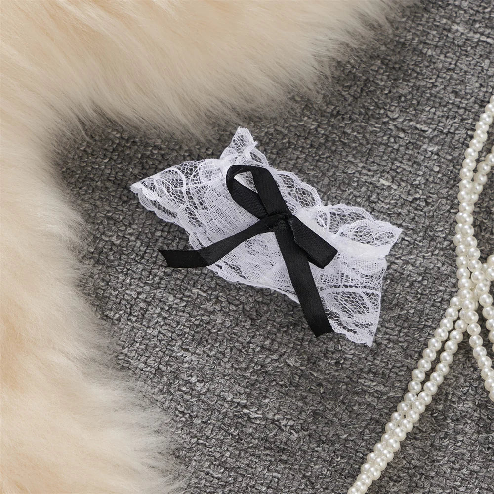 Sexy Maid Cosplay Uniform Lingerie Set with V-Neck Crop Top and Elastic Waist A-Line Mini Skirt Women's Intimate Costume