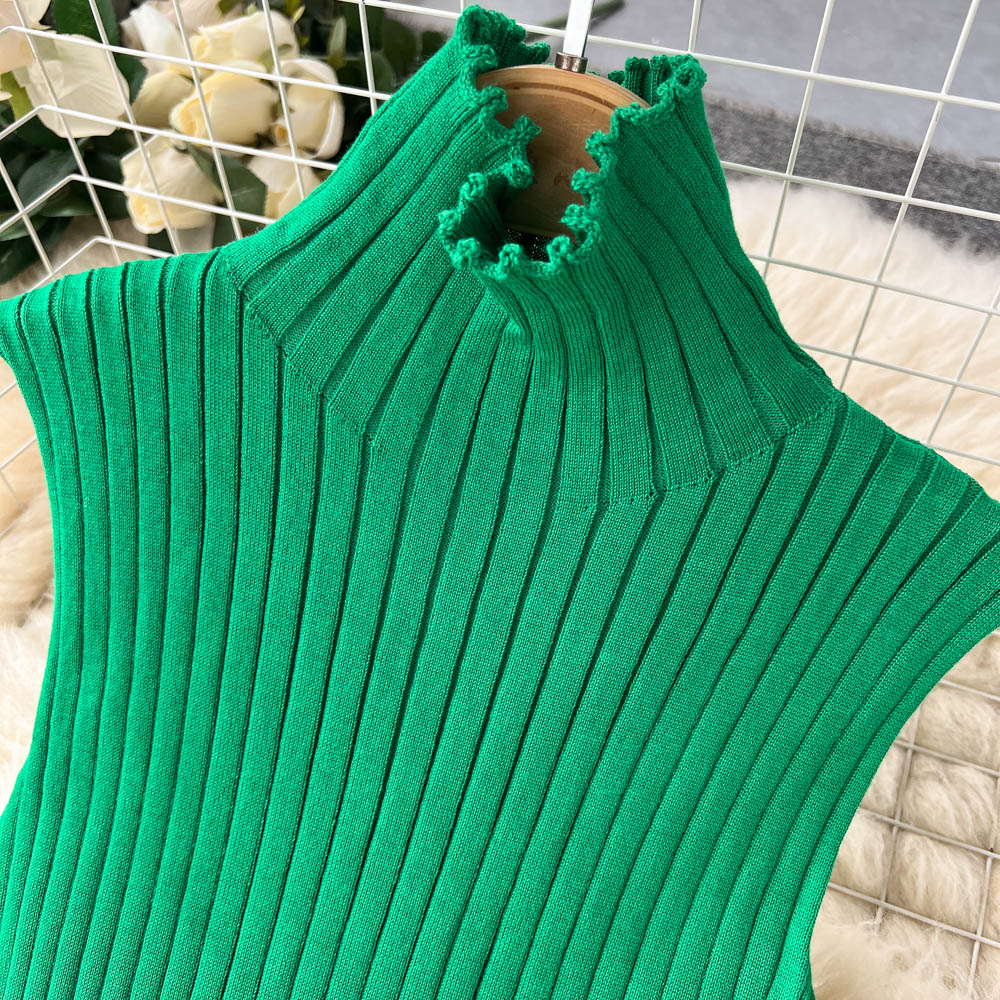 3 Piece Knitted Tracksuit Set for Women Comfy Loungewear with Long Cardigan Coat Turtleneck Vest and Pants